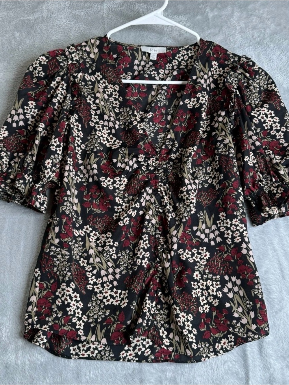 Joie Top Womens XS Black Floral Cottagecore Romantic Boho Puff Sleeve Botanical